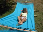 Turkis stofh�ngek�je med rundstokke 118 cm